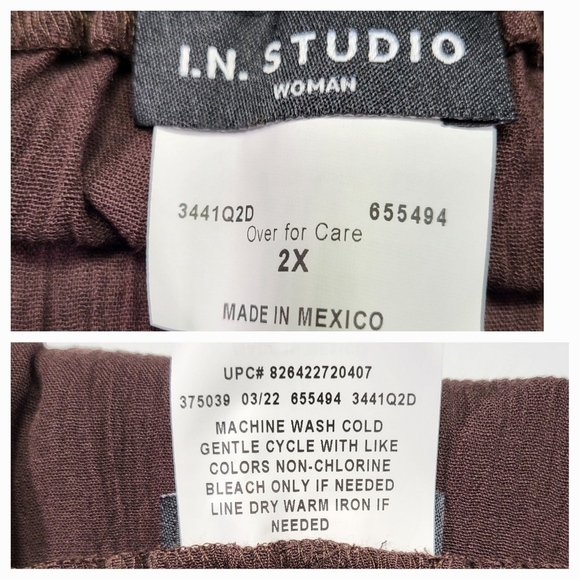 I. N. STUDIO Brown Crepon Wide Leg Pull-on Pants - Size 2X  (NWT) - Picture 4 of 6